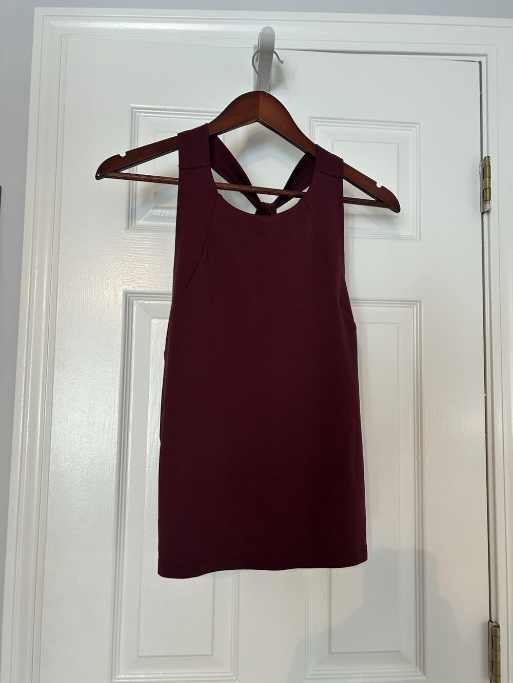 Banana Republic Burgundy Tie Back Sleeveless Blouse Top Size L Stretch Knit